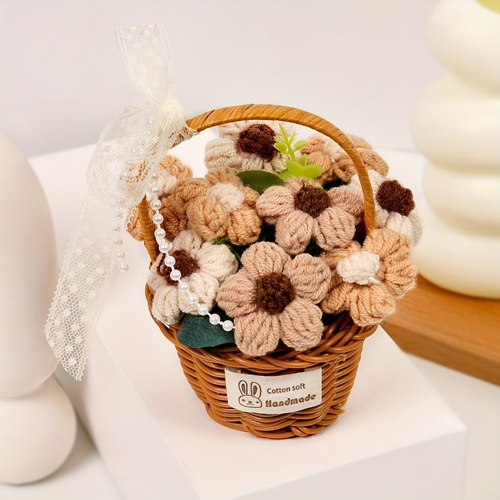 Baby Products Basket - Handmade Puff Yarn Flower Mini Size