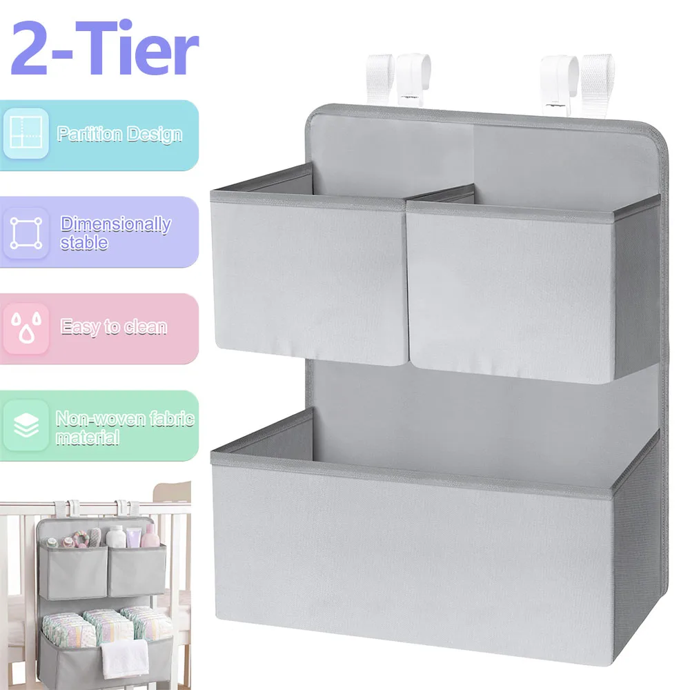 Baby Products Basket - 2 Tier Hanging Diaper Organizer Foldable