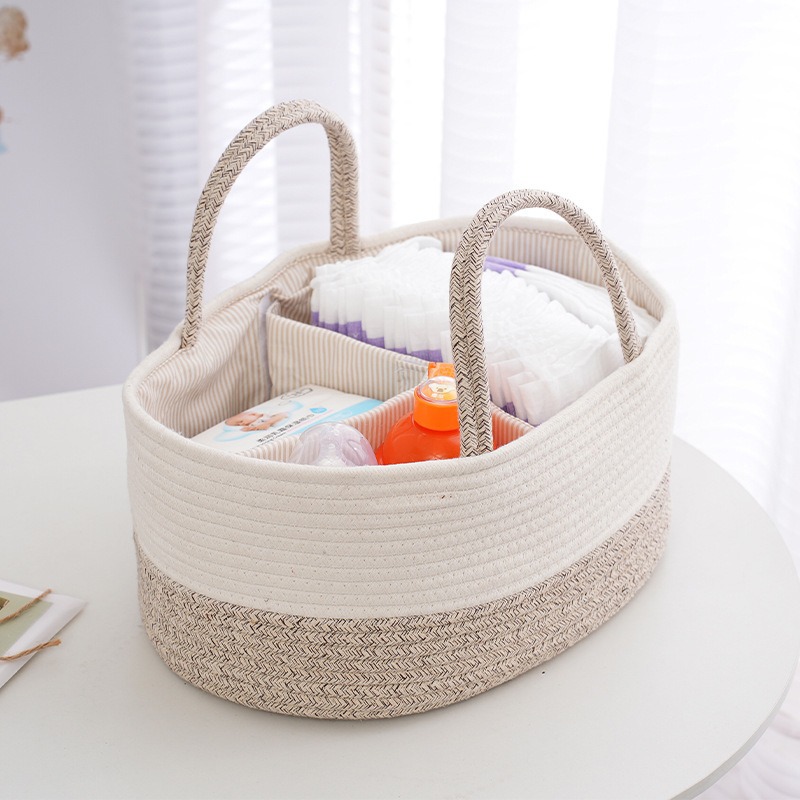 Baby Products Basket - Foldable Diaper Caddy Organize Cotton Rope